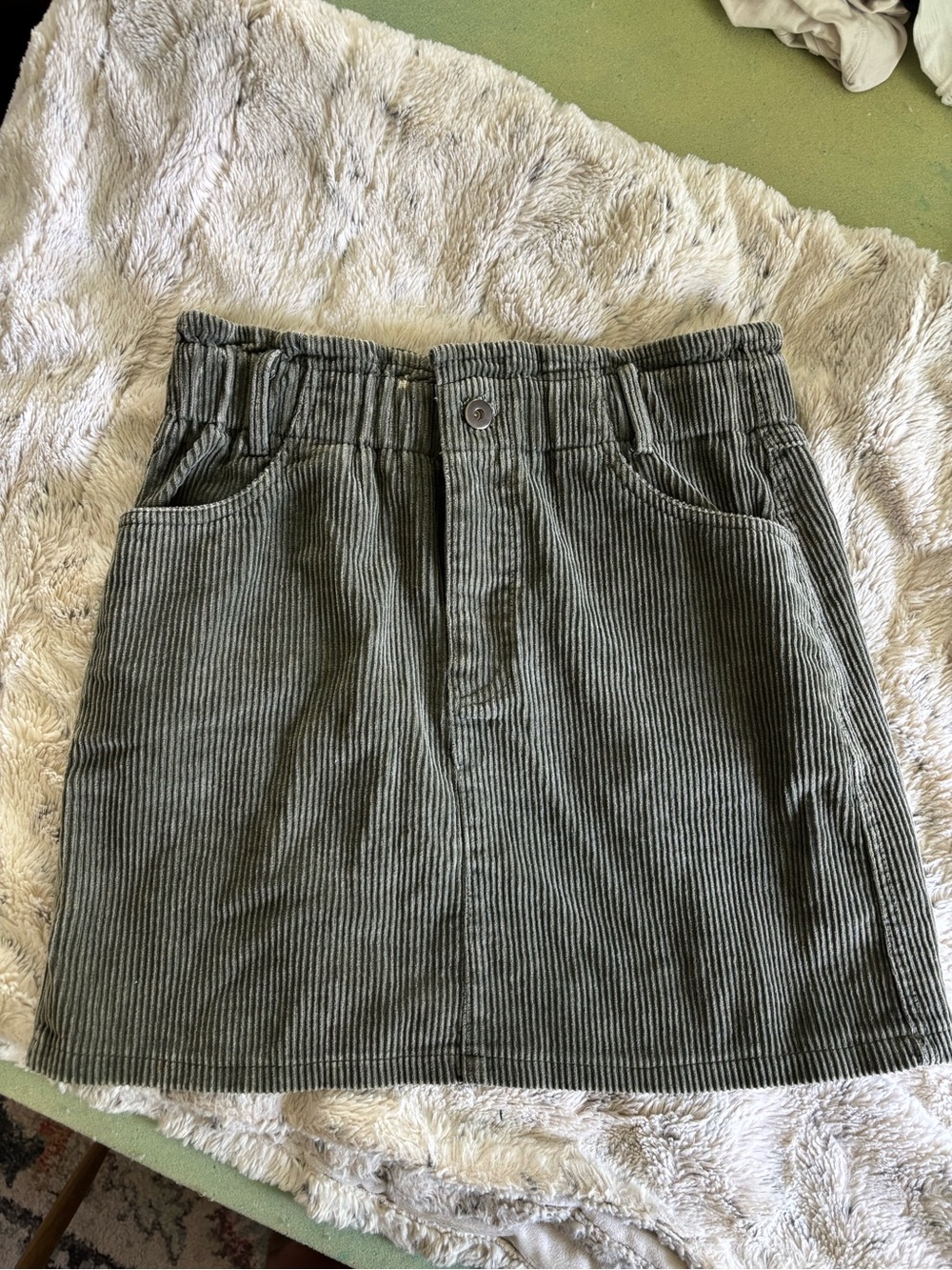 Olive Green Corduroy Mini Skirt